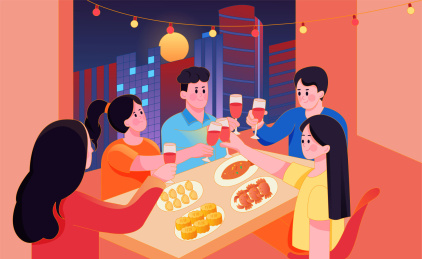 中秋节朋友一起吃饭喝酒赏月