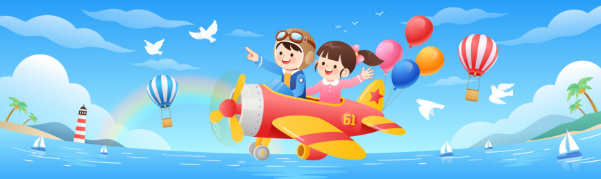 儿童驾驶飞机和蓝天大海背景