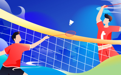 夏天人物锻炼身体运动健身打羽毛球比赛插画