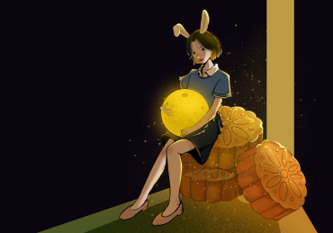 抱着月球的兔女郎