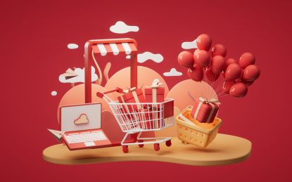 购物主题礼物盒3D渲染