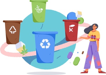 站着女性讲解垃圾分类对环境的影响情况