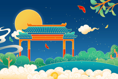 古建筑中国风矢量插画