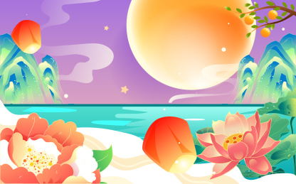 八月十五中秋节嫦娥奔月传统节日中国风插画