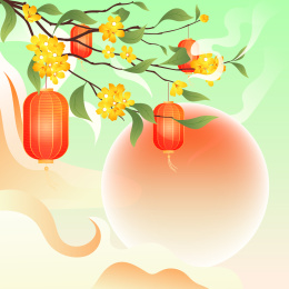 八月十五中秋节中国传统节日古典挂灯笼插画