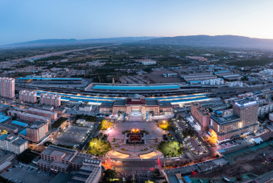 中国甘肃武威夜景全景航拍