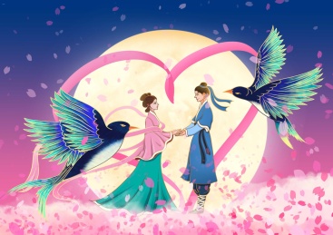 七夕牛郎织女节日背景插画