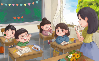 教师节课堂上学生与老师