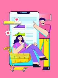 网购人物扁平矢量插画