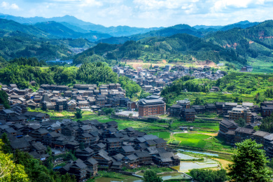 航拍中国广西柳州三江程阳八寨