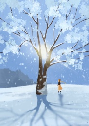 冬季大树治愈系手绘插画