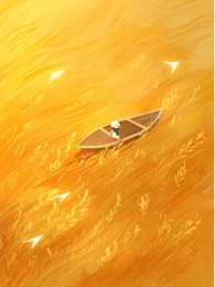 秋季麦田治愈系手绘插画