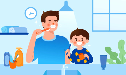 爱护牙齿刷牙矢量分层插画