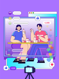 直播人物扁平矢量插画