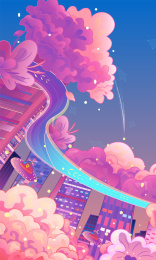 赛博朋克未来梦幻城市星空插画