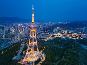 中国青海西宁城市夜景航拍