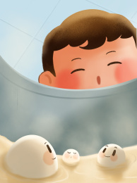 原创可爱小男孩在冬至吃汤圆