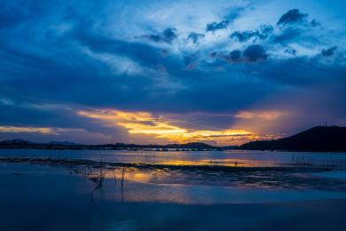 中国广东阳江市阳西县渔港日落晚霞