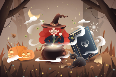 万圣节女巫矢量插画