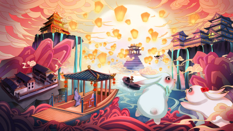 国风中秋赏月图