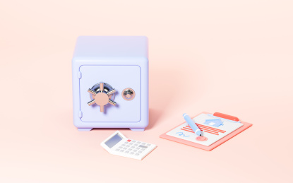 保险箱与房产合同3D渲染