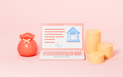 网上银行和货币资金3D渲染