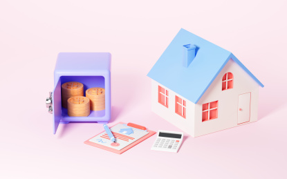 保险箱与房产合同3D渲染