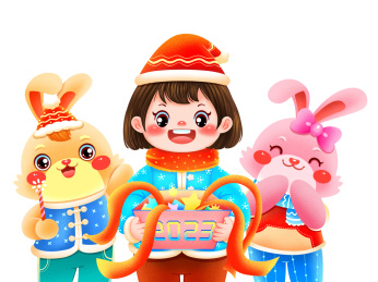 开礼盒的兔子和女孩元素