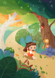 小女孩森林奔跑