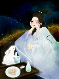 中秋节醉酒的嫦娥和玉兔