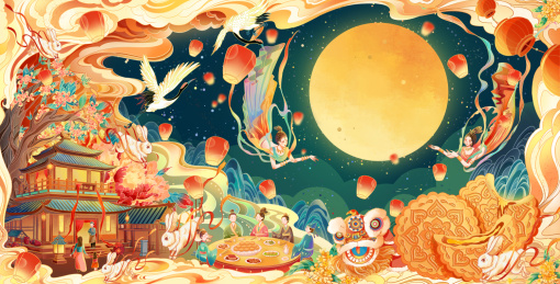 中秋节包装插画