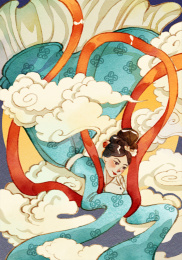 中秋之嫦娥携月兔在月前游玩