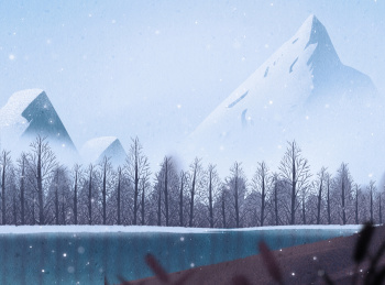 节气寒露秋冬雪山下雪风景插画