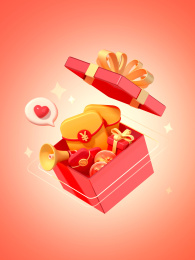 橙色背景中的活动促销蝴蝶结红包礼盒3D