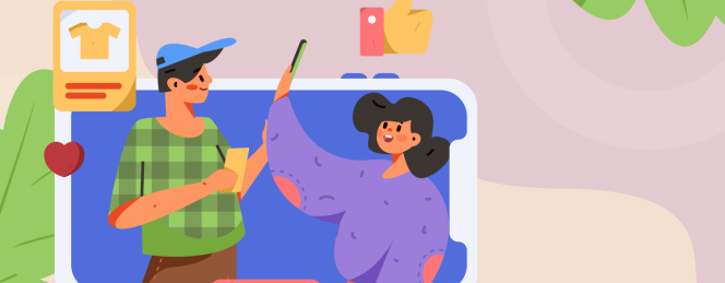 直播带货的网红电商人物矢量互联网插画