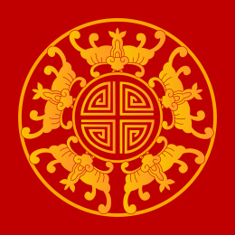 红底金色中国传统纹样五福贺寿花纹