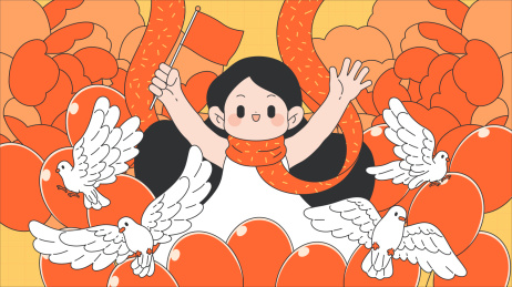 迎接国庆节的女孩