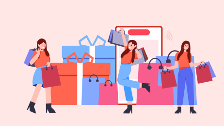 网购的女生矢量插画