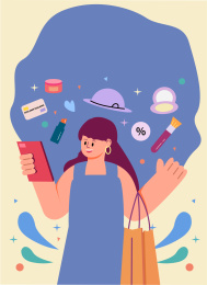 网购的女生矢量插画