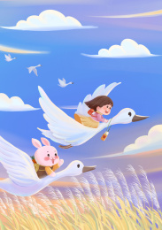 手绘治愈清新秋日白露-二十四节气场景