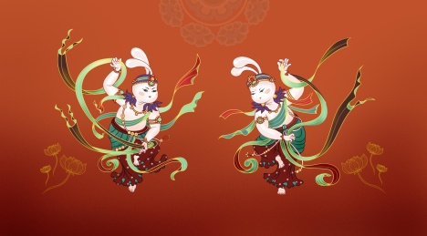 敦煌兔年春节主题插画