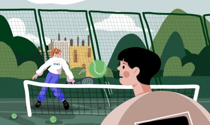 学校操场女生打网球户外体育活动