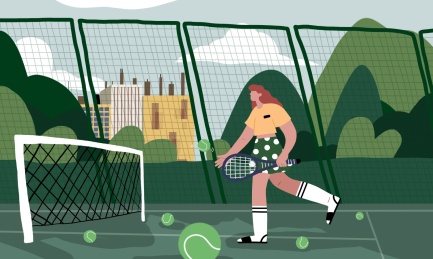 操场打网球的女孩课外活动