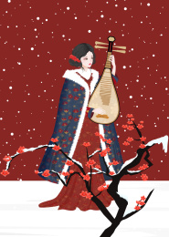 冬天古典美女琵琶