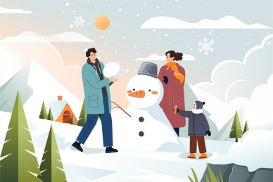 冬季堆雪人插画