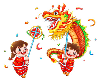 国潮新年春节舞龙的福娃