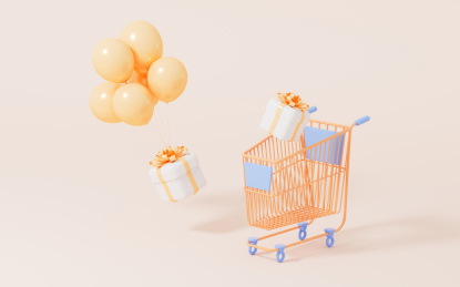 购物车与礼盒背景3D渲染