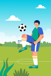 户外踢足球矢量插画