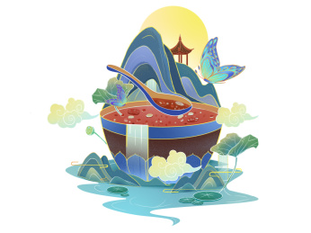 国潮山水胡蝶八宝粥