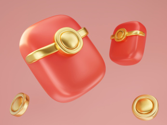 3D超厚上仰的可爱Q版新年红包与金币